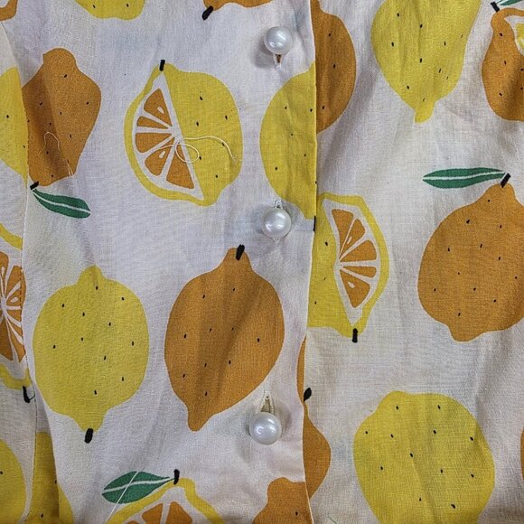 La Soul Dress Womens Large Lemon Print Belted Sleeveless Pockets Summer Casual - Picture 8 of 16